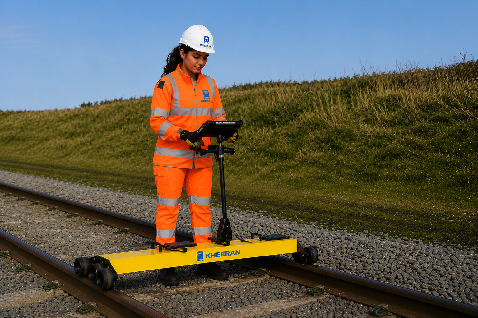 rail track geometry specialist checking alignment and gauge