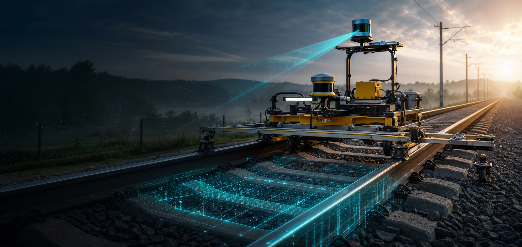 railway LiDAR scanning hero image showing 3D corridor data
